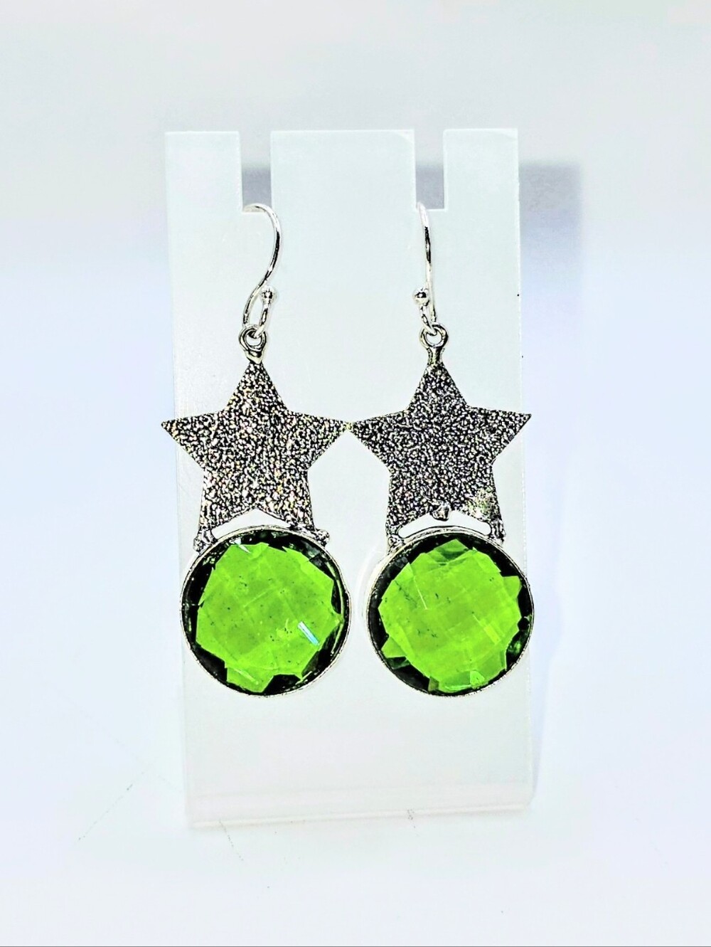 Peridot with Star Gemstone Earrings In 925 Sterling Silver (2")